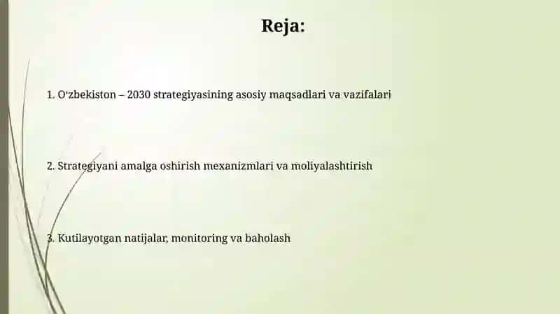 "Oʻzbekiston -2030" strategiyasi va unda belgilangan vazifalarning mazmuni 2