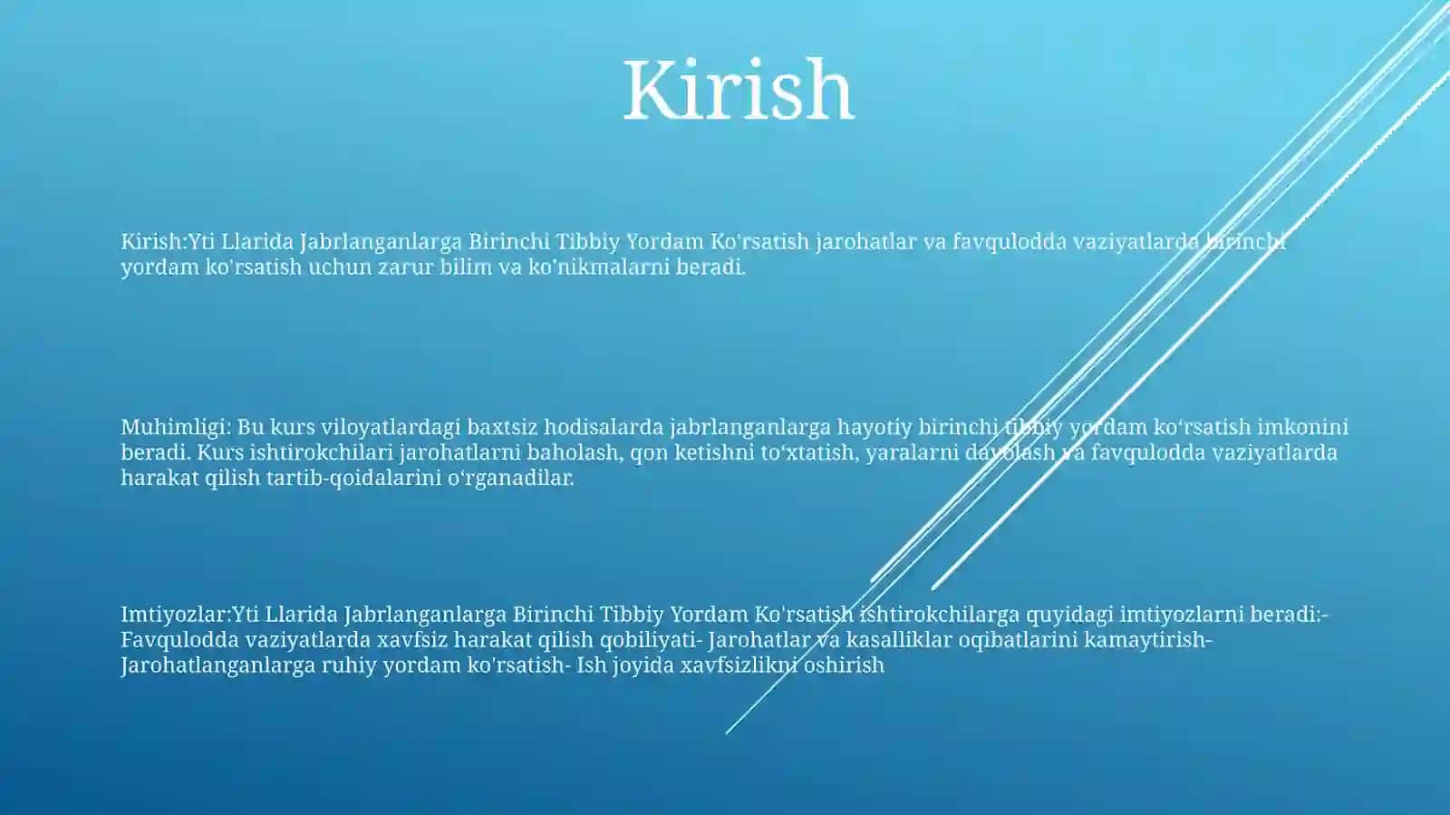 Yti Llarida Jabrlanganlarga Birinchi Tibbiy Yordam Ko'Rsatish 2