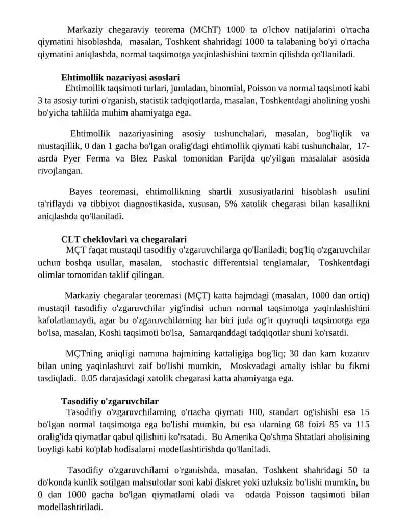 Ehtimollar nazariyasi va markaziy limit teoremasi va uning tadbiqlari 2