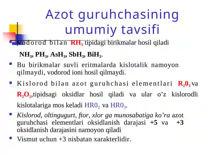Azot guruhchasining umumiy tavsifi 2