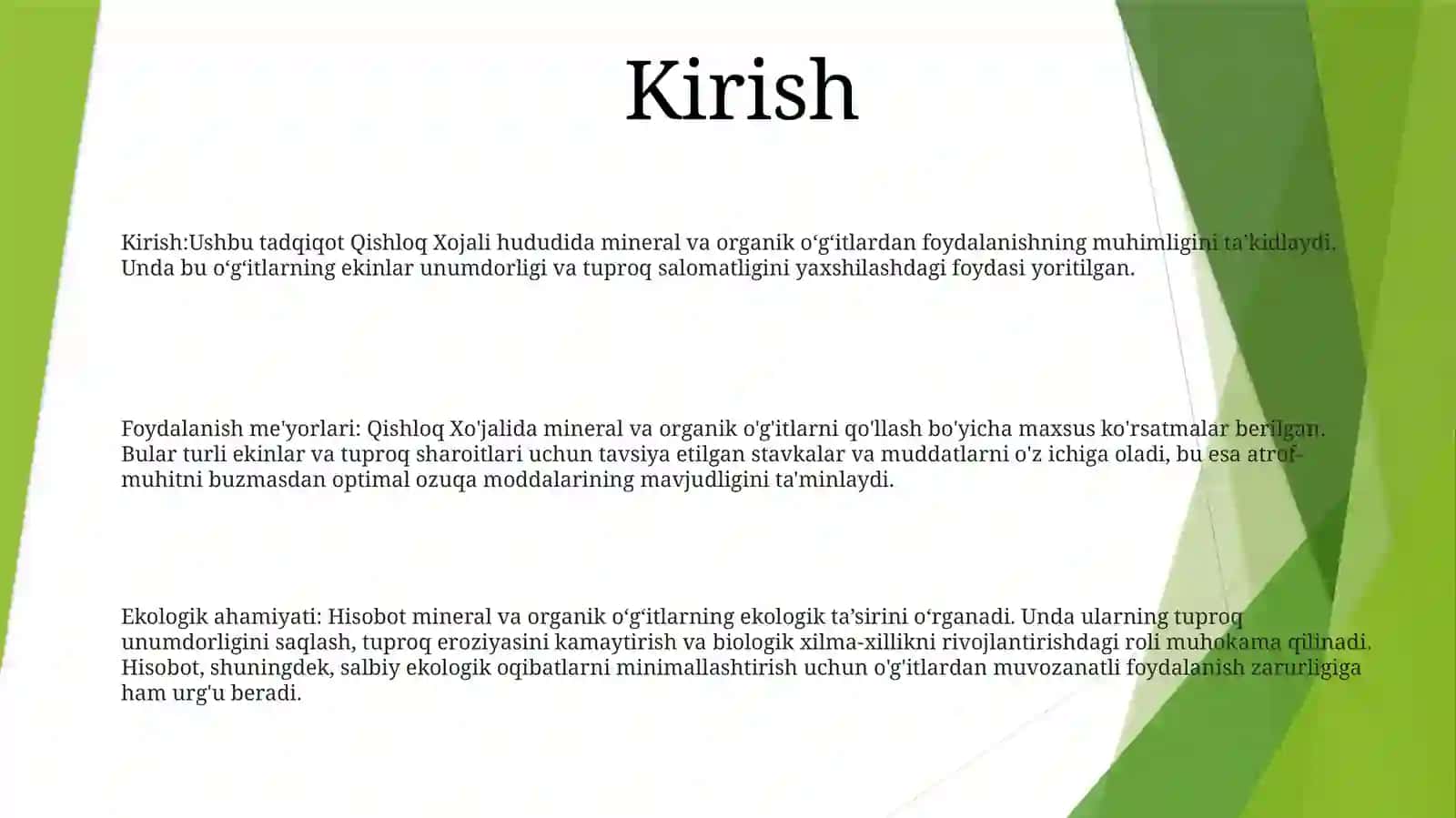 Qishloq Xo‘Jaligida Mineral Va Organik O‘G‘Itlar Qo‘Llashning Me‘Yorlari Va Ekologik Mohiyati 2