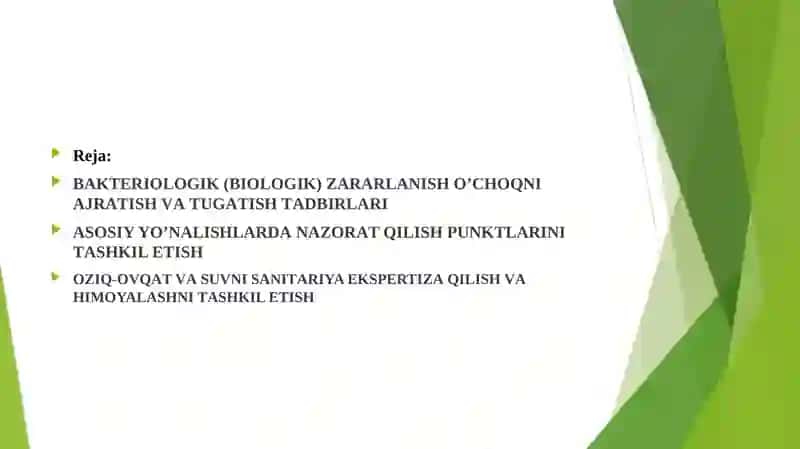 BАKTERIОLОGIK (BIОLОGIK) VOSITALAR BILAN ZАRАRLАNGAN О’CHОQDА EPIDЕMIYAGА QАRSHI CHORA TАDBIRLАR 2