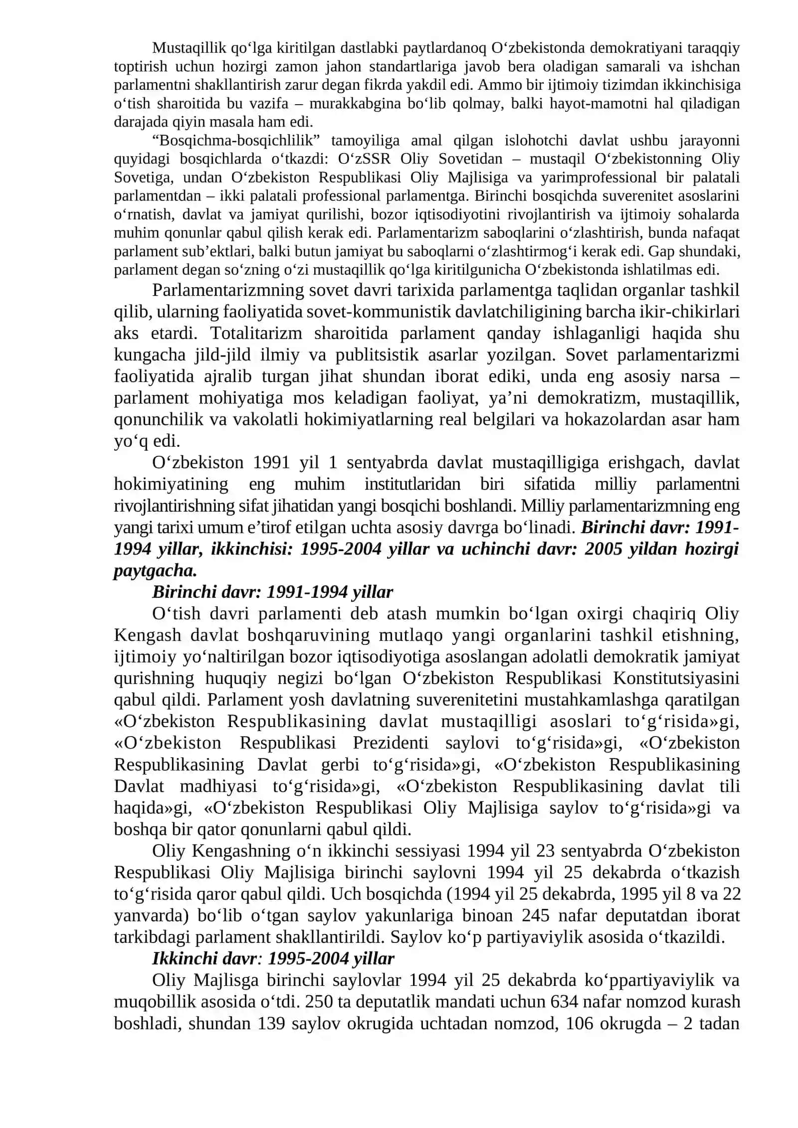 O’zbekistonda siyosiy islohotlarning boshlanishi hamda demokratik davlat boshqaruvining o’rnatilishi 2