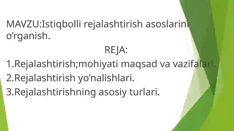 Istiqbolli rejalashtirish asoslarini o’rganish 2