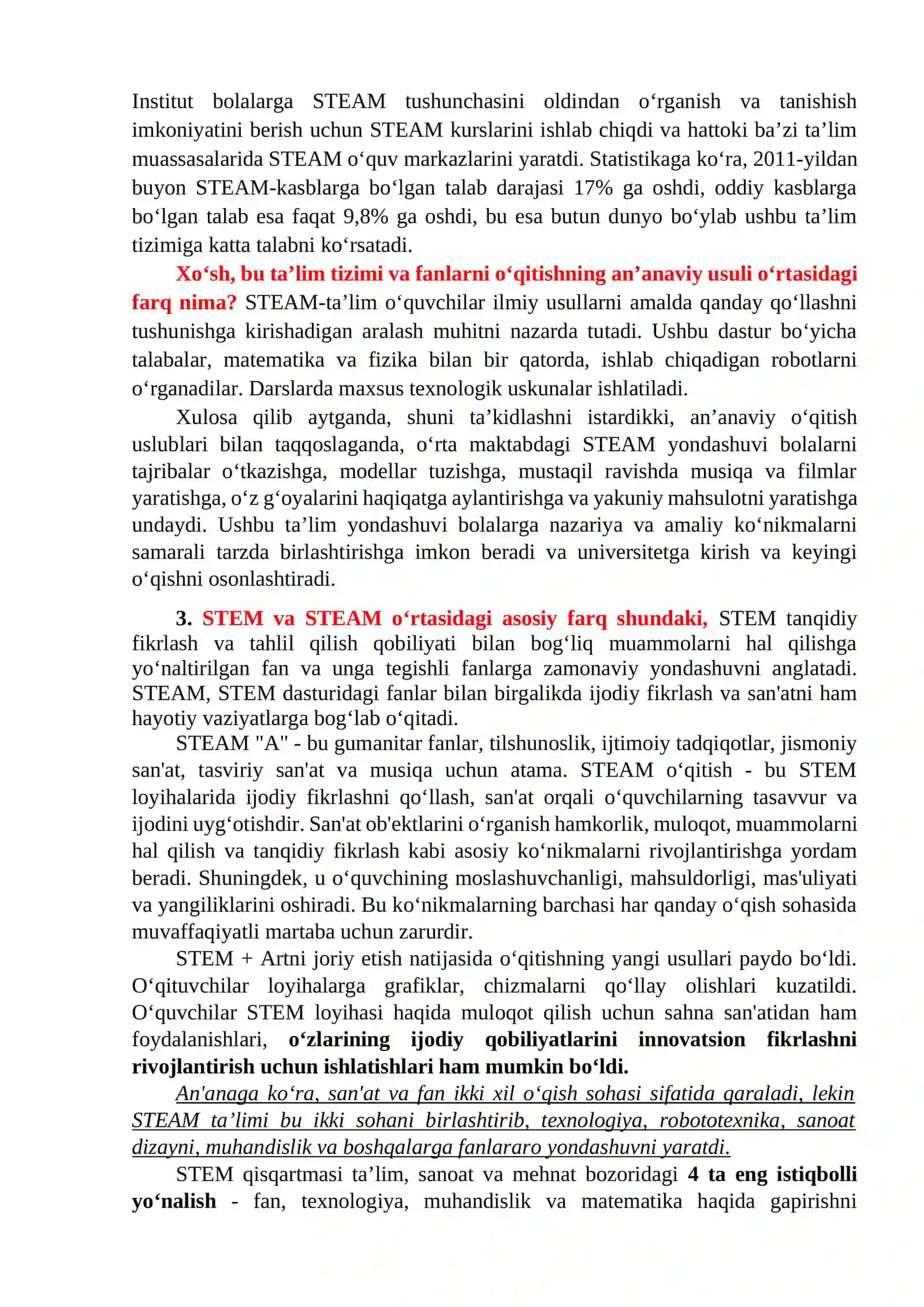 Steam ta’lim (steam education). Iqtidorli o‘quvchilarni o‘qitish (education of gifted children) o‘quvchilarning bilim, ko‘nikma va malakalarini tashxis etish 2