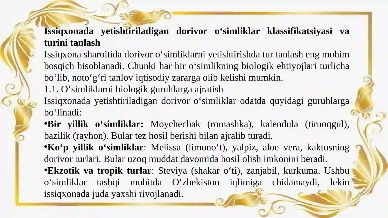 Issiqxonalarda dorivor oʻsimliklarni yetishtirish texnologiyasi 2