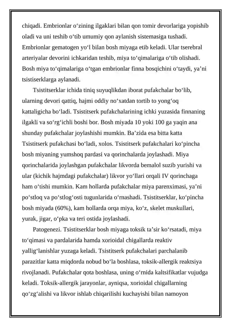 BOSH MIYANING PARAZITAR KASALLIKLARI 2