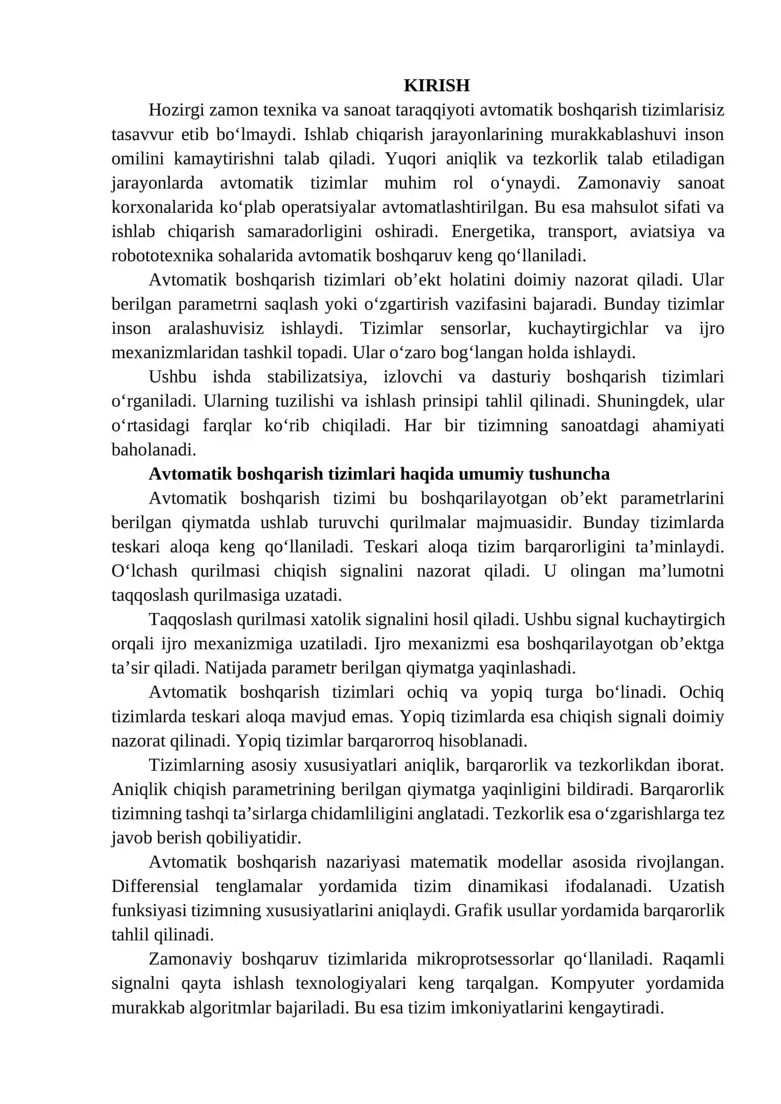 Stabilizatsiya, izlovchi va dasturiy boshqarish tizimlarining taqqoslama tahlili 2