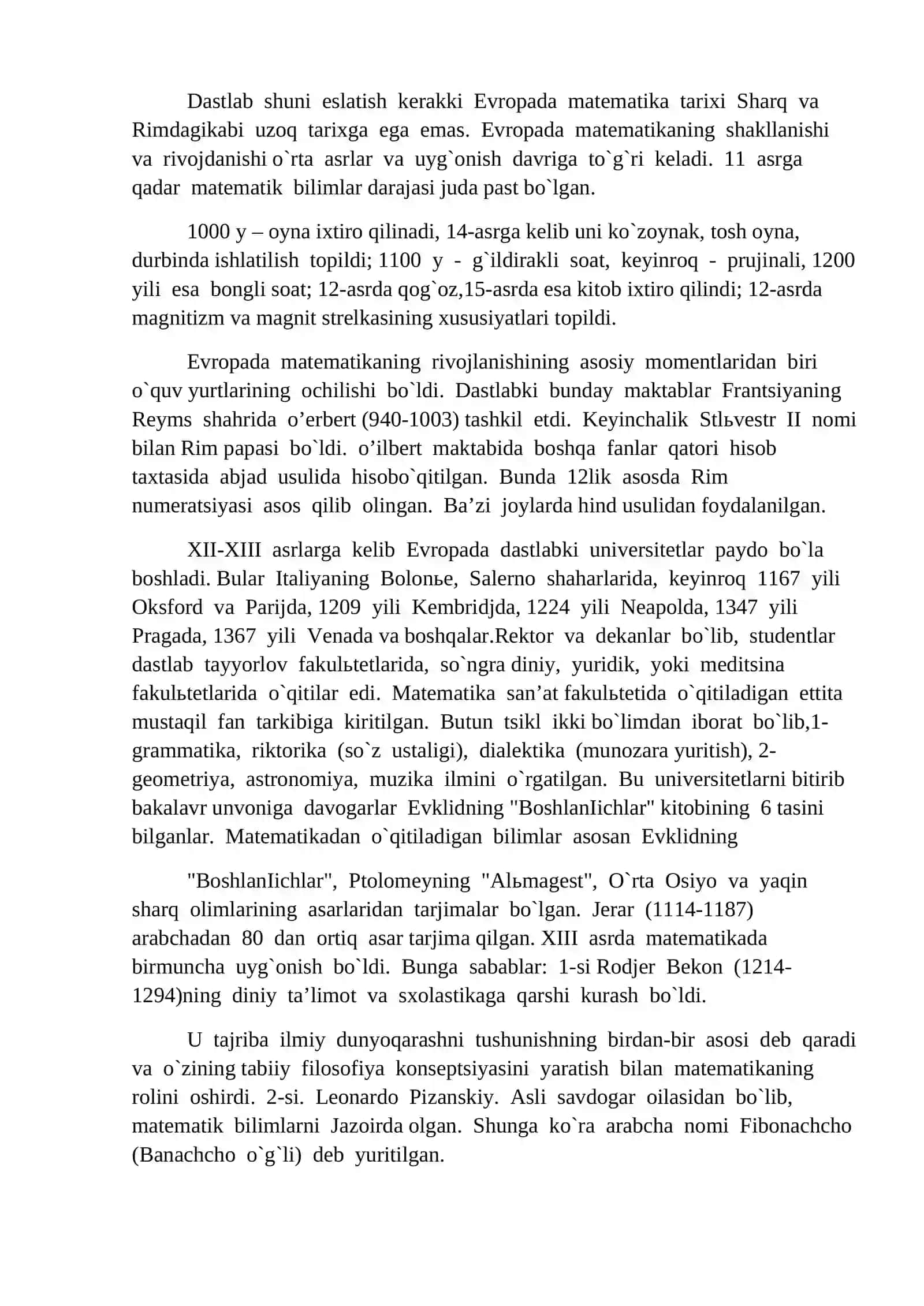 O’rta asr uyg’onish davrida Evropa matematikasi 2