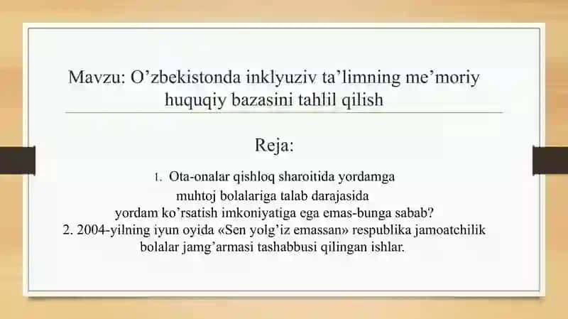 O’zbekistonda inklyuziv taʼlimning me’moriy huquqiy bazasini tahlil qilish 2