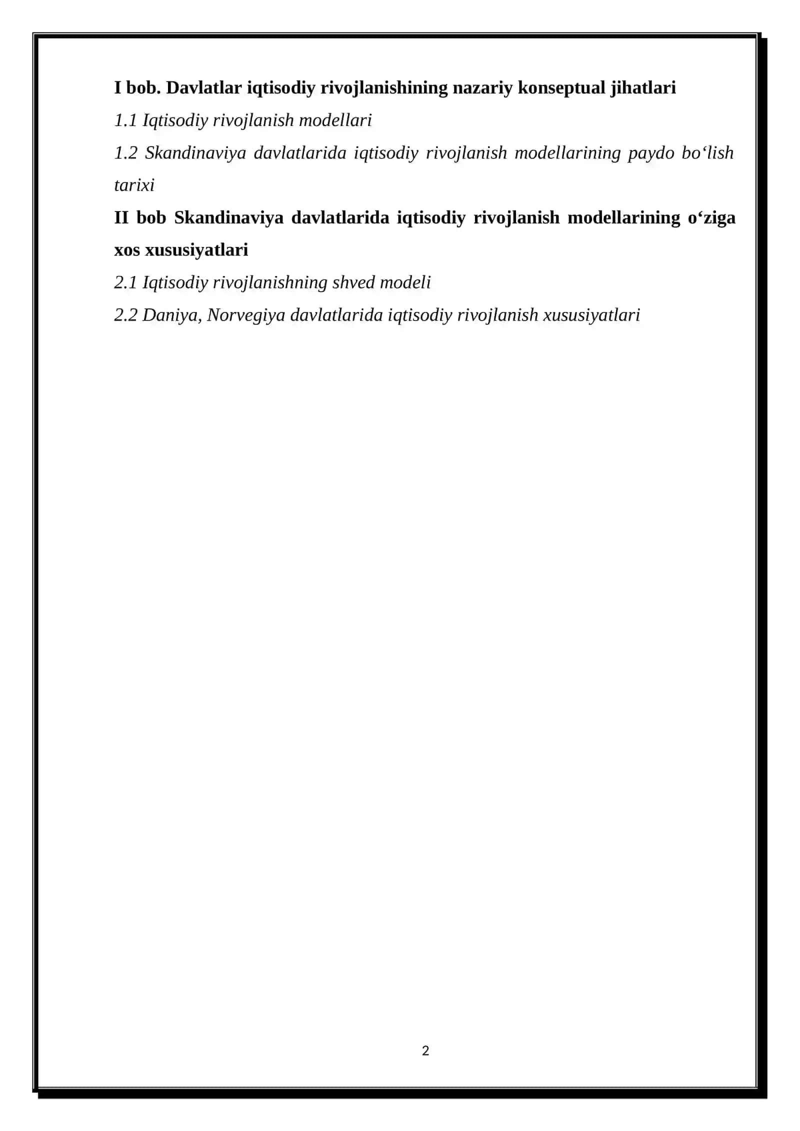 “DAVLATLAR IQTISODIY RIVOJLANISHINING NAZARIY KONSEPTUAL JIHATLARI” MAVZUSIDAGI KURS ISHI 2