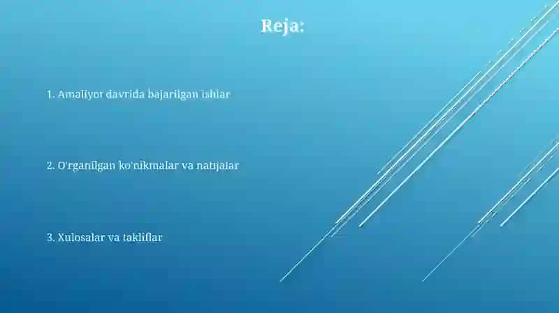 Amaliyot jarayonida bajarilgan ishlar yuzasidan hisobot 2