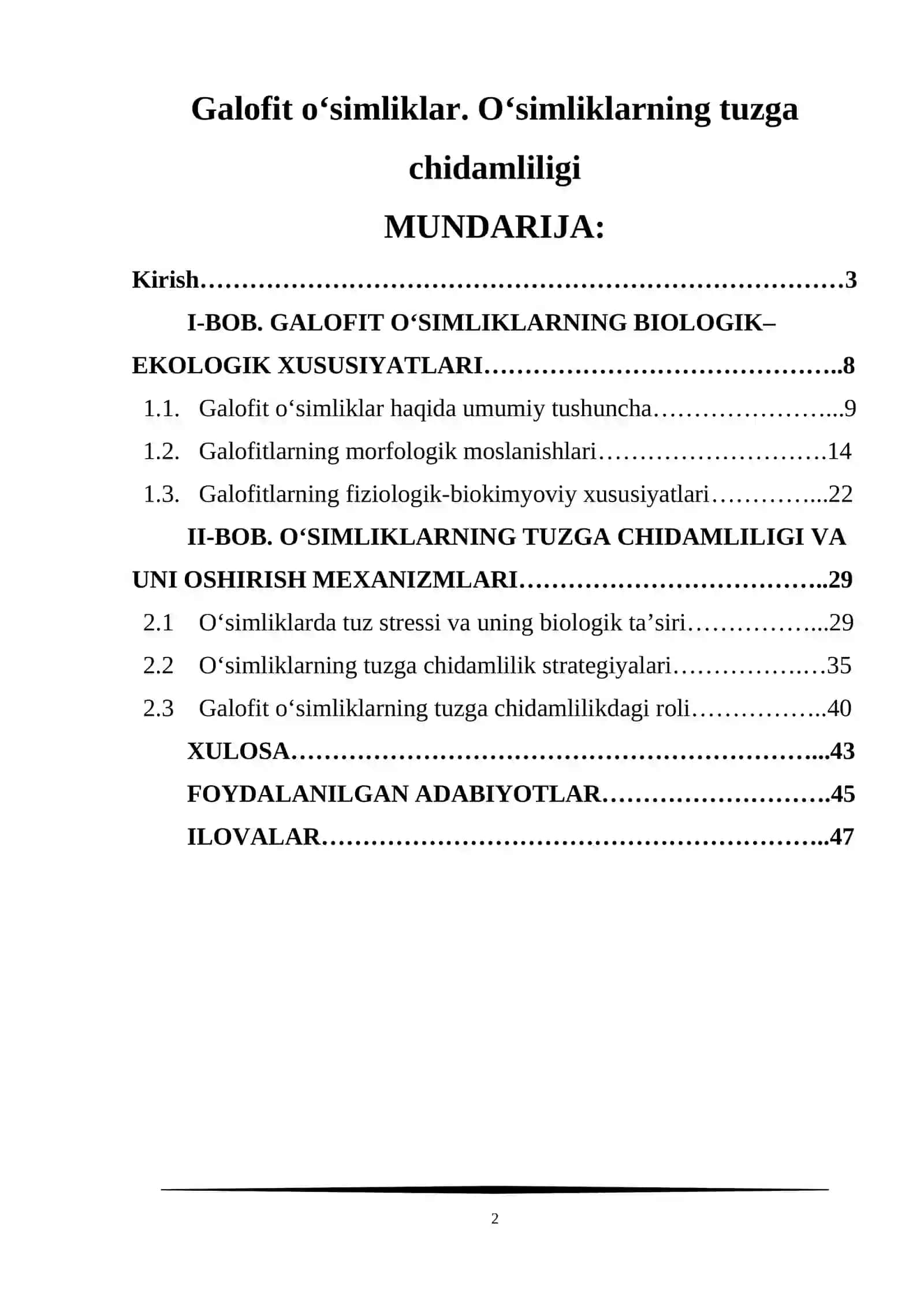 Galofit o‘simliklar. O‘simliklarning tuzga chidamliligi 2