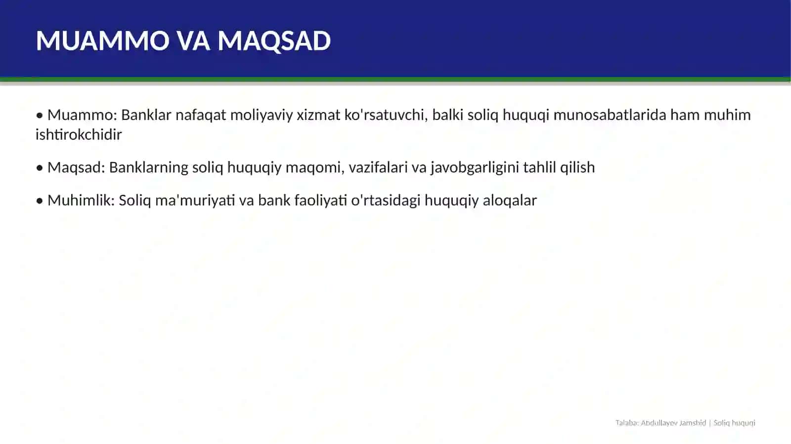 SOLIQ HUQUQI MUNOSABATLARIDABANKLARNING ISHTIROKI 2