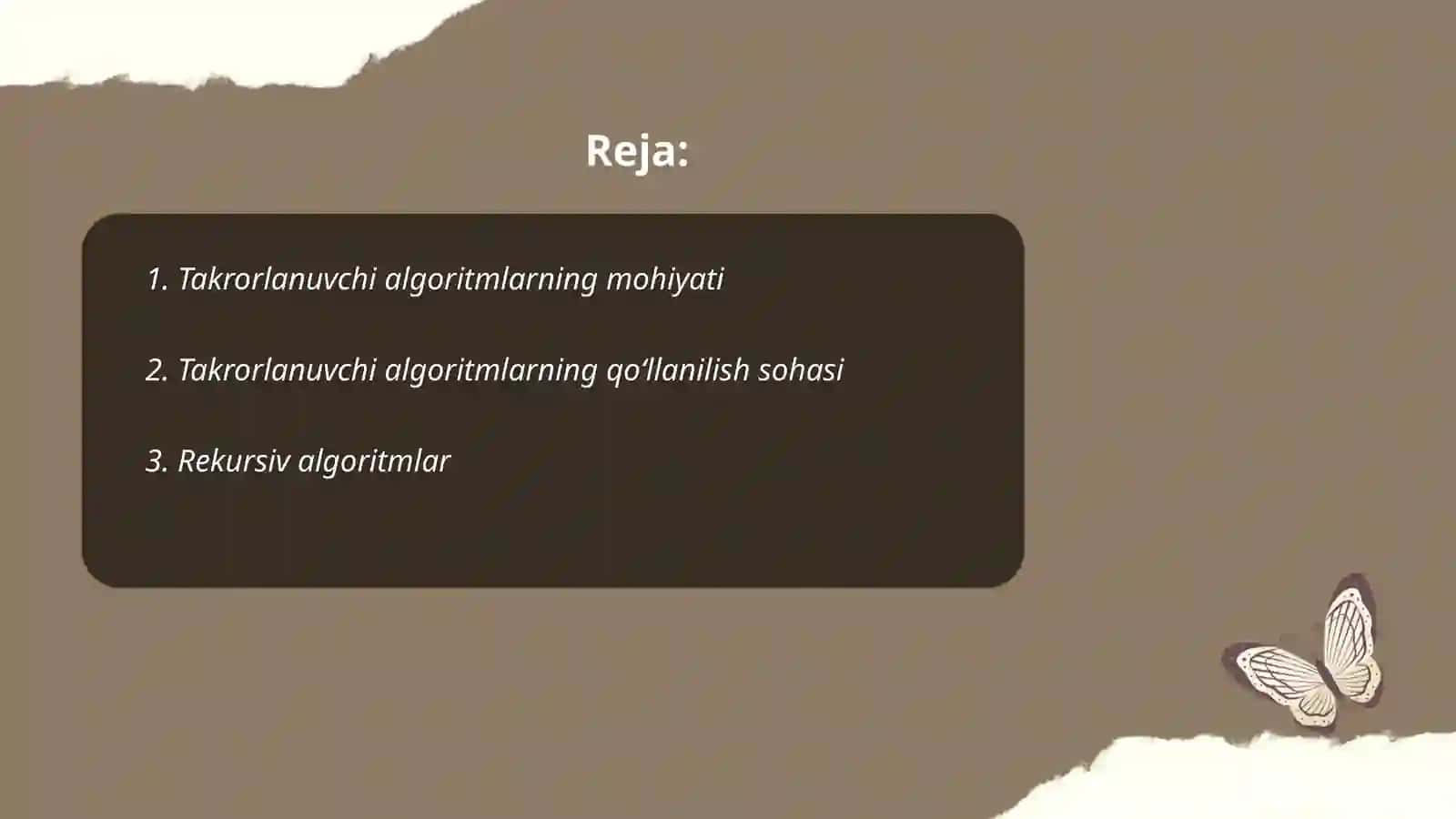 Takrorlanuvchi algoritmlar va ularni tasvirlash usullari 2
