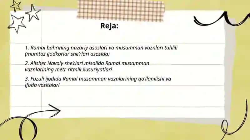 Ramal bahrining musamman vaznlari tahlili (Mumtoz ijodkorlar she’rlari asosida) 2