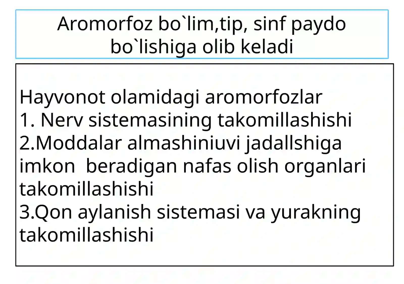 Umurtqa li hayvonlar misolida aromorfoz, idio adaptatsiyalar 2