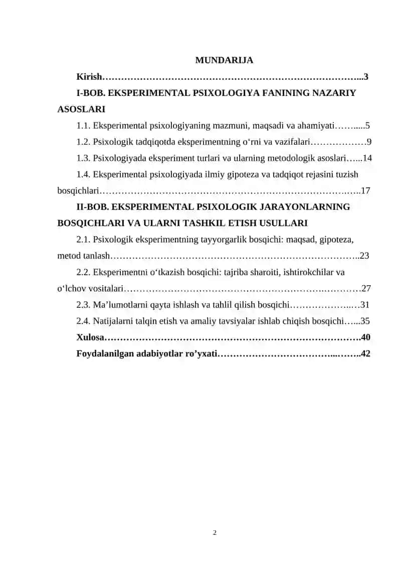 Eksperimental psixologik jarayonlar bosqichlari 2