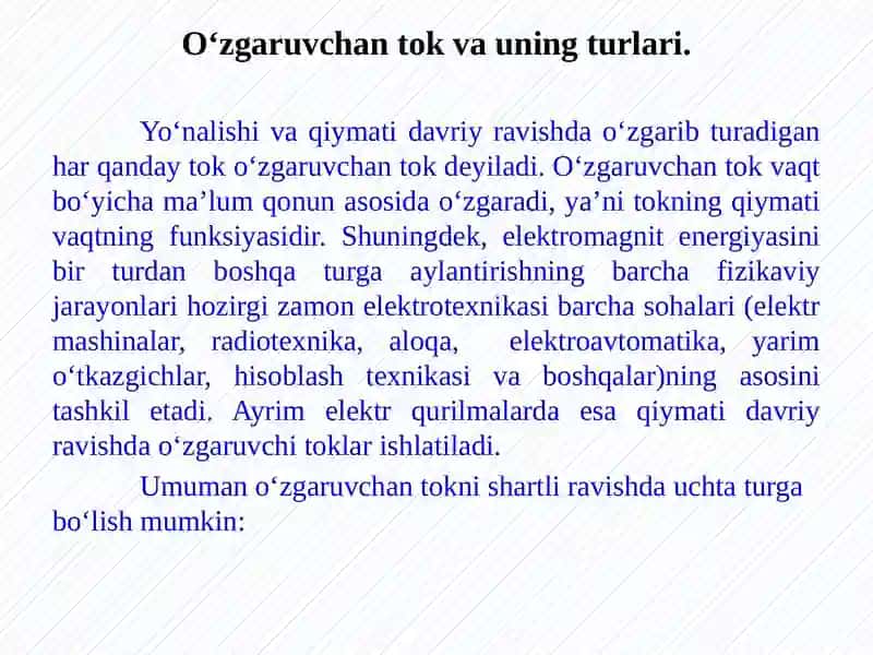SINUSOIDAL O‘ZGARUVCHAN TOK.ELEKTR MIQDORLARNING TA’SIR ETUVCHI VA O‘RTACHA QIYMATILARI 2