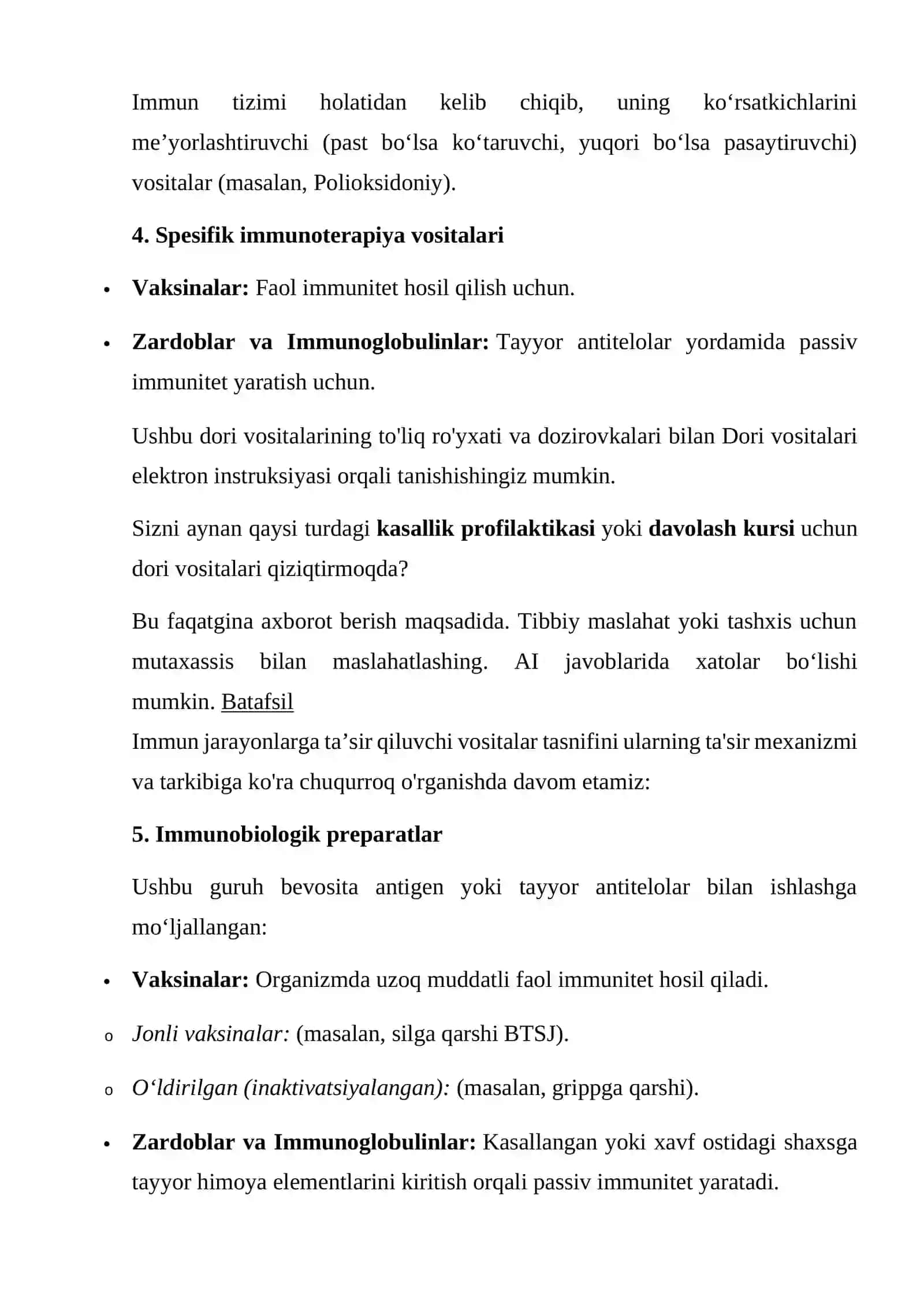 Immun jarayonlarga ta'sir qiluvchi vositalar tasnifi 2