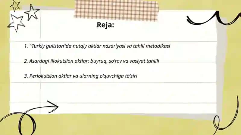 "Turkiy guliston yoxud axloq "asar tilida nutqiy akt tahlili 2