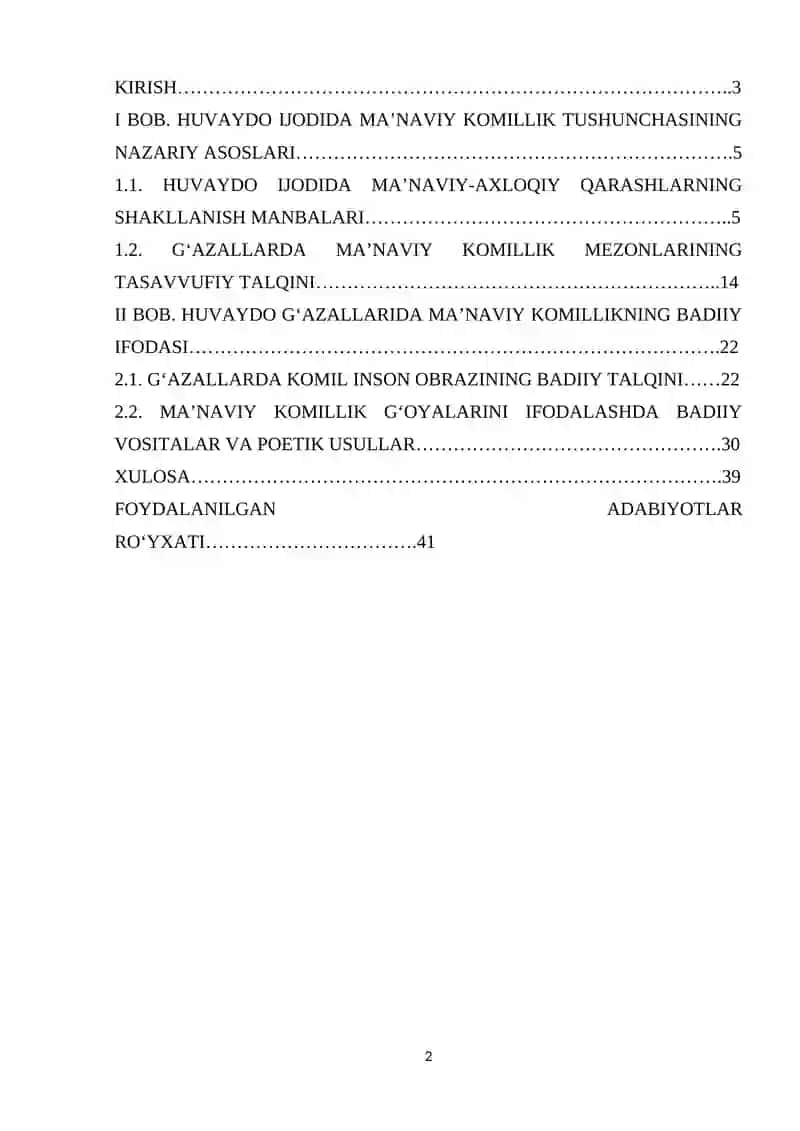 Huvaydo gʻazallarida ma'naviy komillik mezonlarining badiiy ifodasi. 2