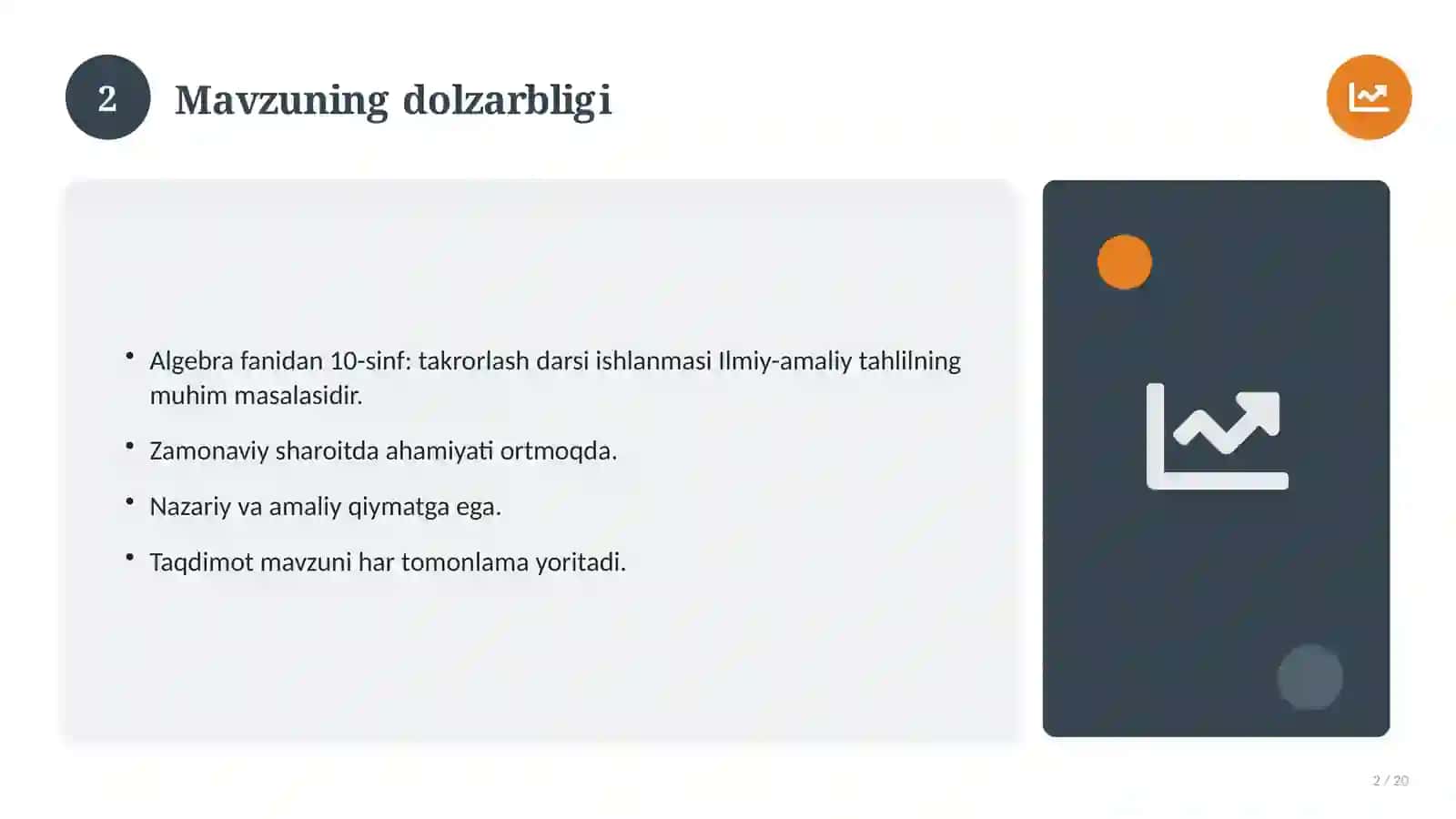 Algebra fanidan 10-sinf: takrorlash darsi ishlanmasi 2