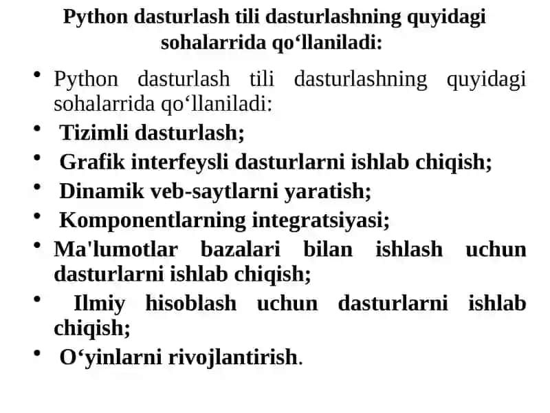 Pyton dasturlash tili va uning imkoniyatlari 2