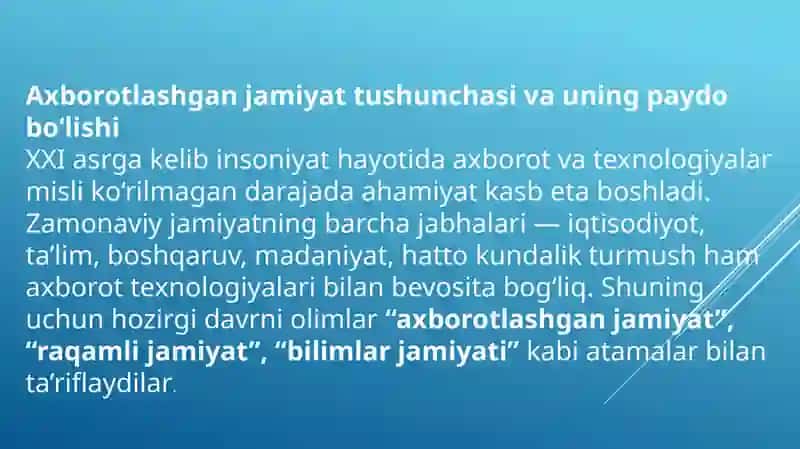 Axborotlashgan jamiyat va uning istiqbollari 2