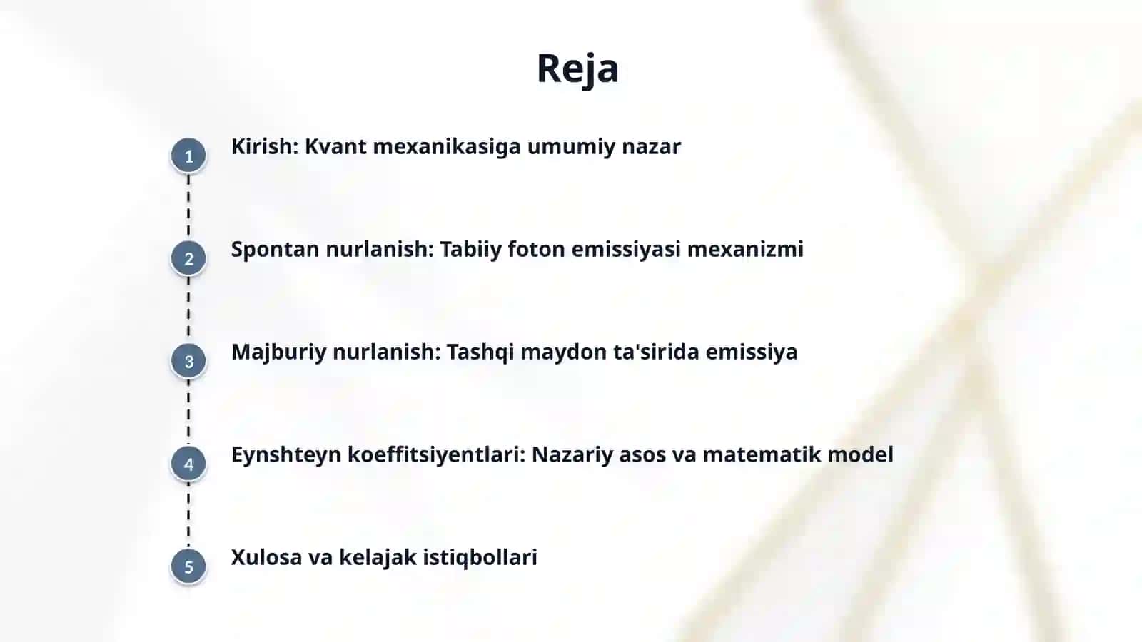 Nurlanishning kvant nazariyasi: Spontan va majburiy nurlanish (Eynshteyn koeffitsiyentlari). 2