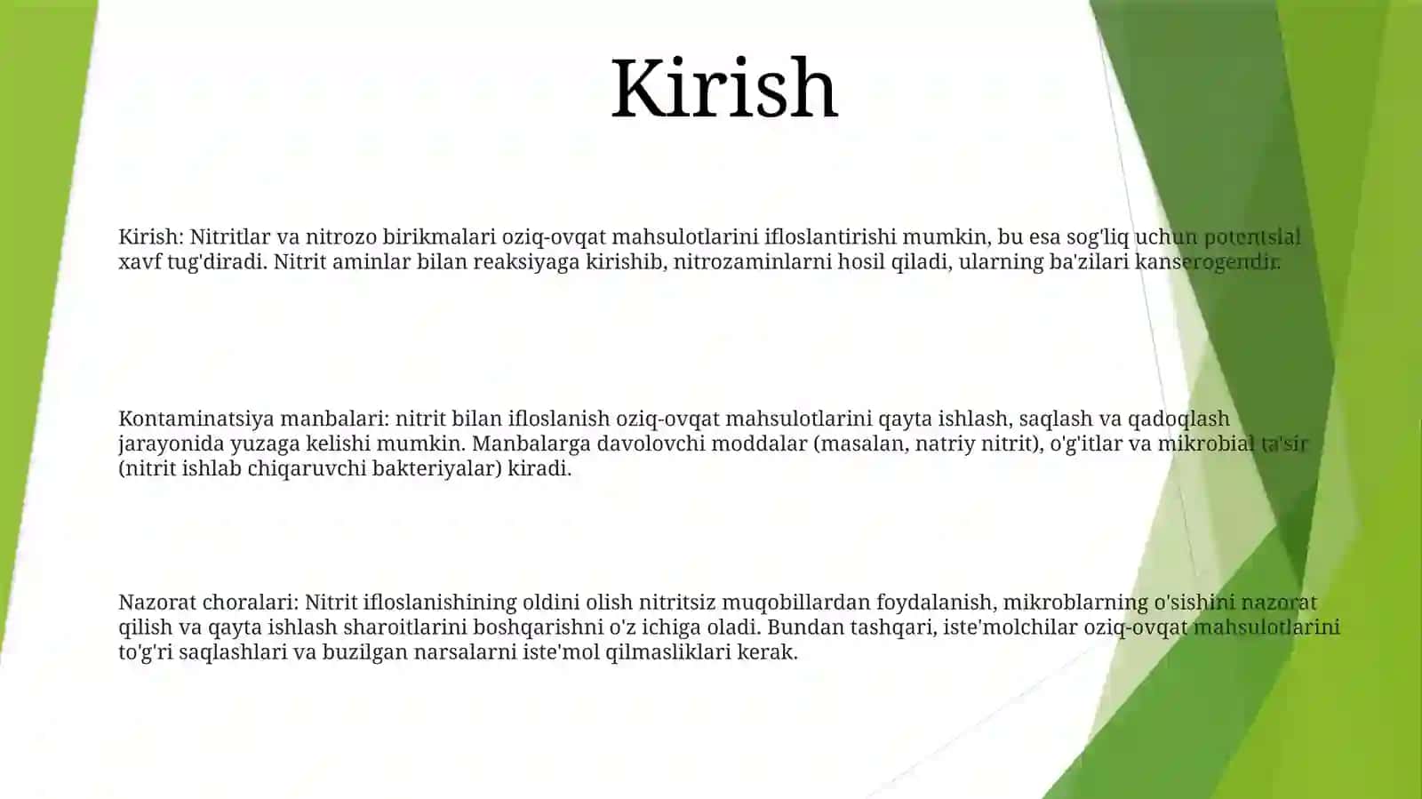 Оziq-Оvqаt Mаhsulоtlаrining Nitritlar Va Nitritrobirikmalari BilanIfloslanishi 2