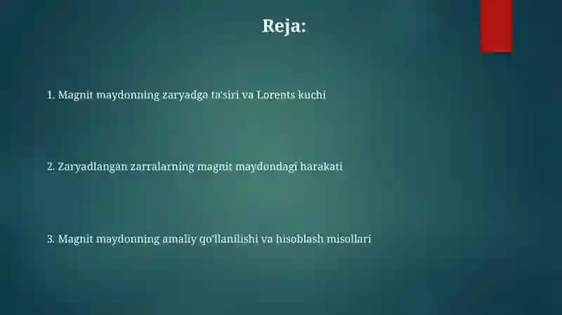 Magnit maydonning zaryadga ta’siri 2