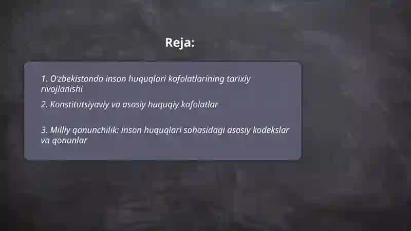 Oʻzbekistonda inson huquqlari va erkinliklari kafolatining yaratilishi 2