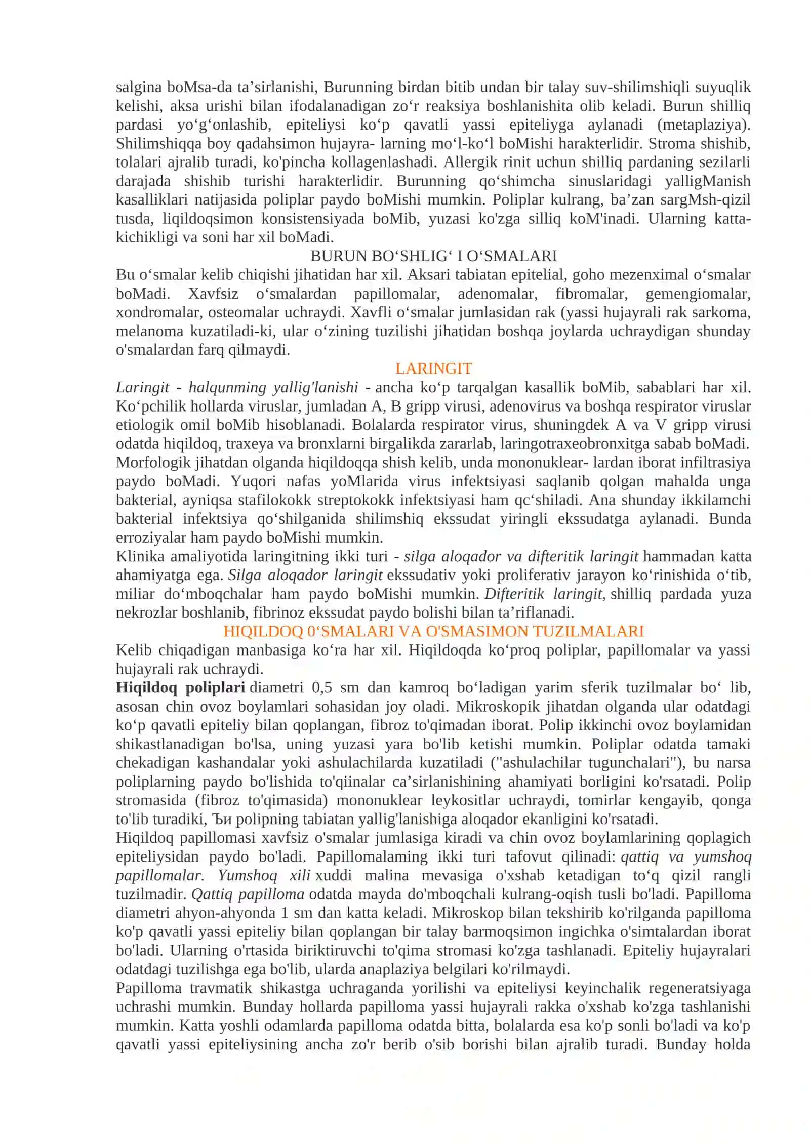 Bosh va bo’yin patologiyasi. Og'iz bo'shlig'i, yuqori nafas yo'llari, quloq, bo'yin va so'lak bezlari kasalliklari 2