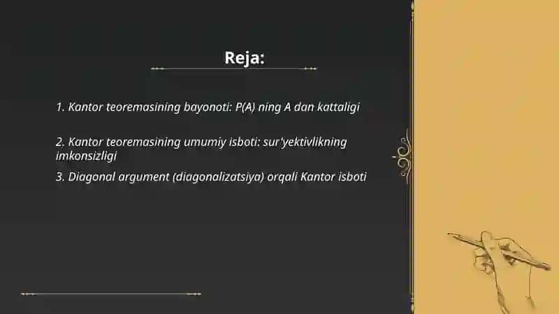 Kantor teoremasi va uning isboti (qulay misollarorqali) 2
