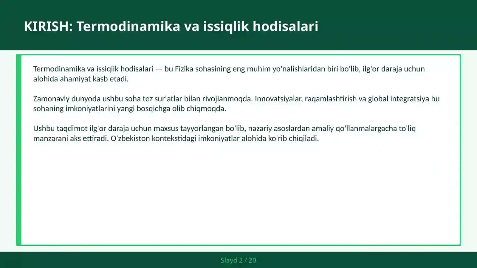 TERMODINAMIKA VA ISSIQLIK HODISALARI 2
