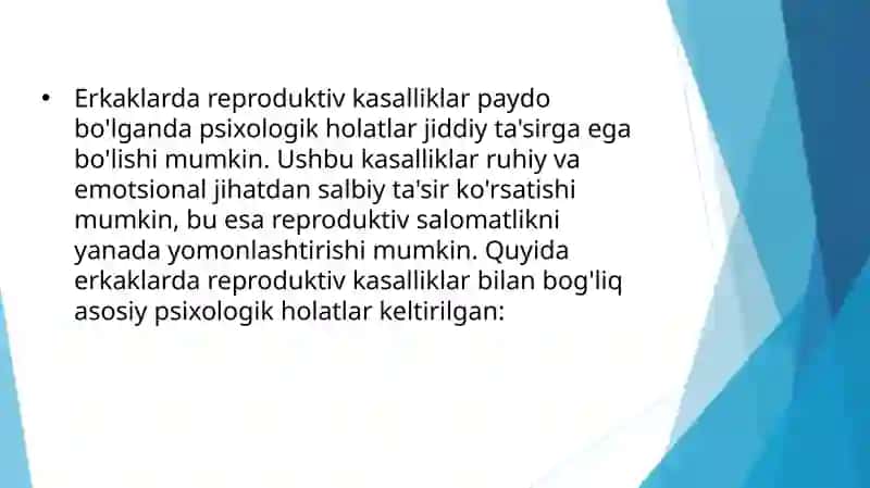 Erkaklarda reproduktiv kasalliklarda psixologik holatlar 2