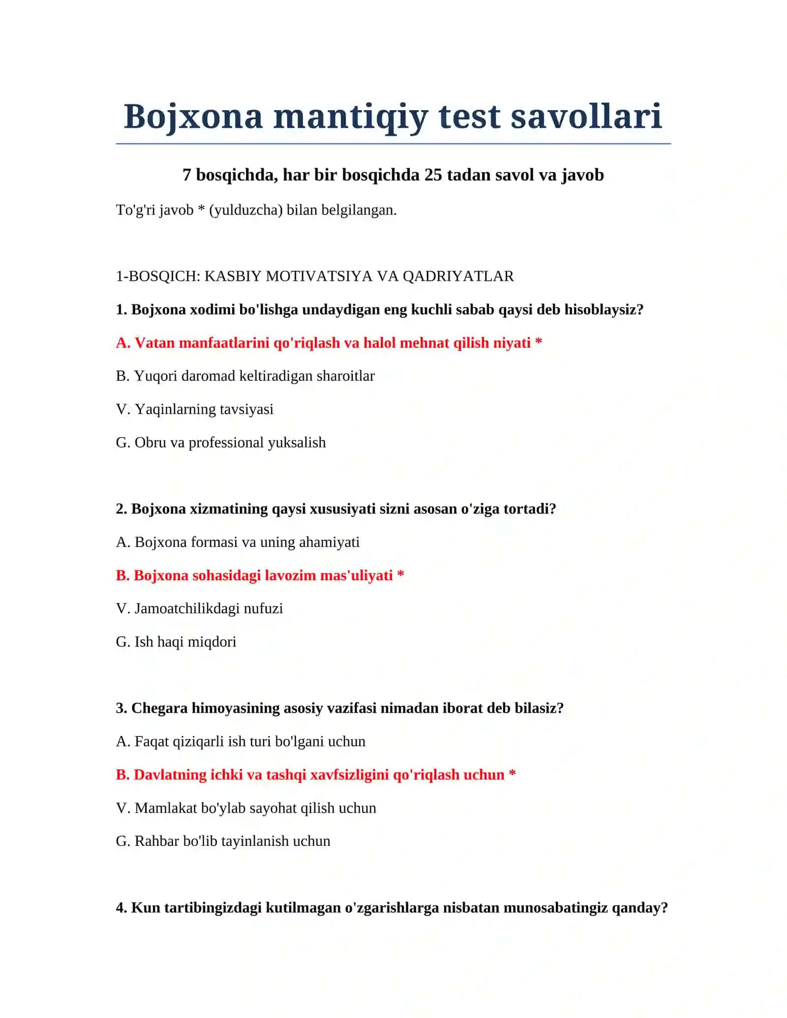 Bojxona mantiqiy test savollari 2