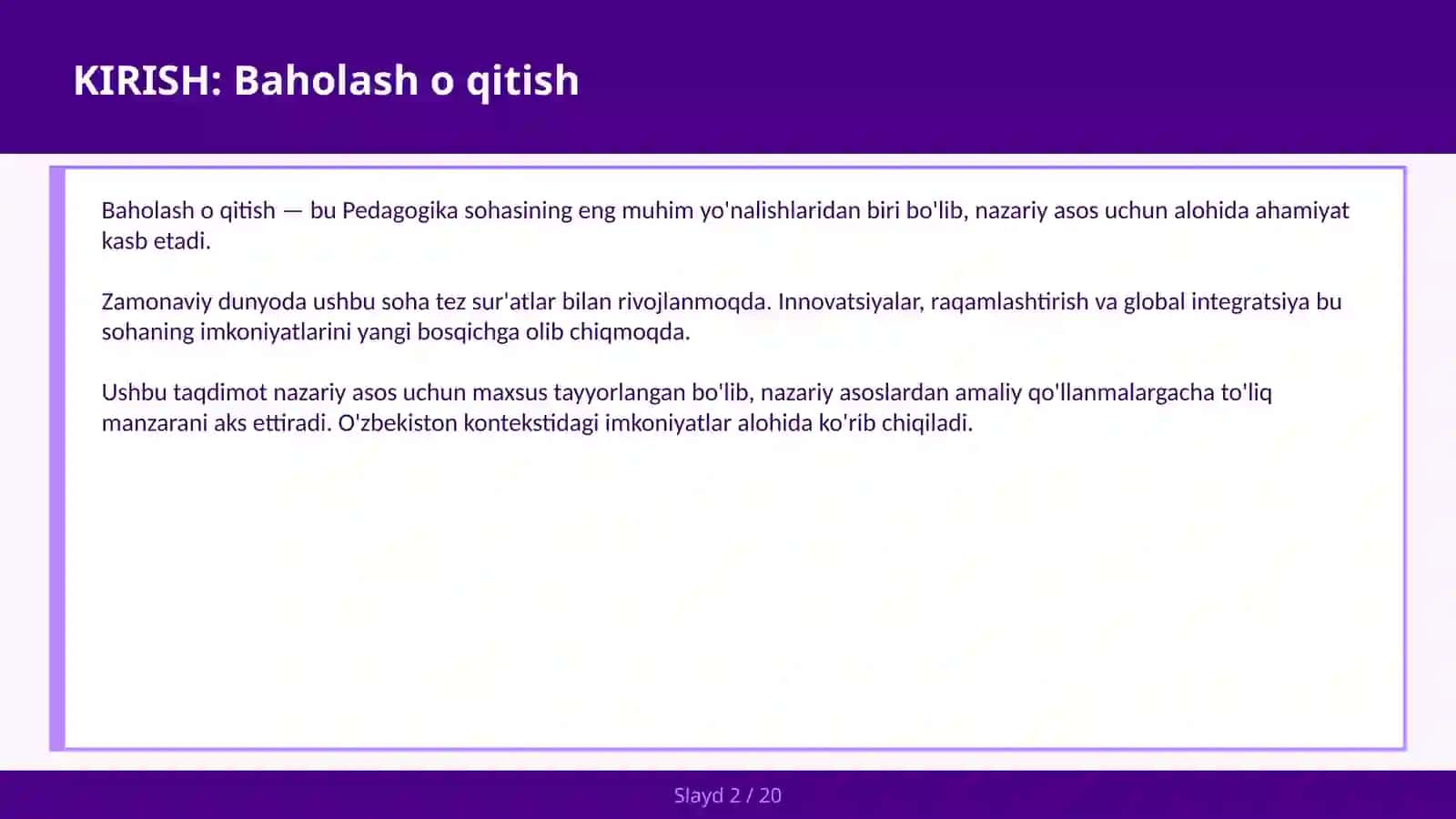 Baholash o qitish 2