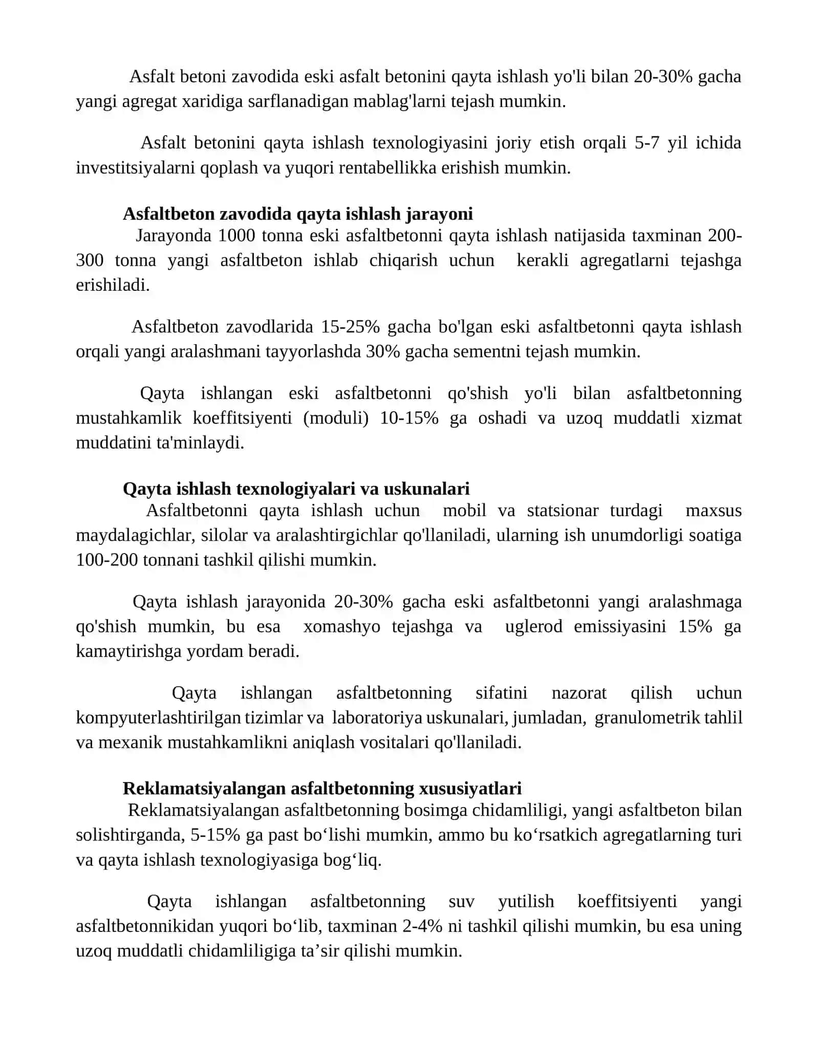 Эски асфальтбетонни асфальтбетон заводида қайта ишлаш (регенерация) технологияси 2