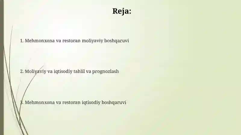 Mehmonxona va restoran moliyasi va iqtisodiy boshqarish 2