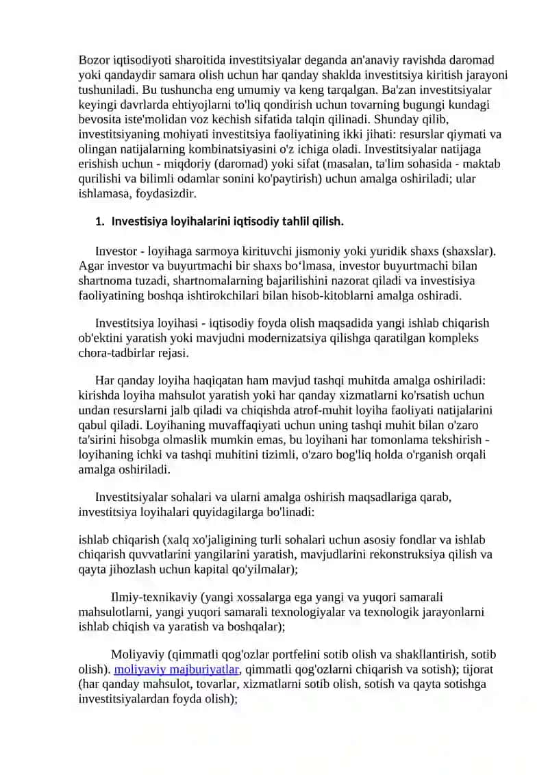 Sanoat korxonalarining investitsion samaradorligini oshirish chora-tadbirlari 2