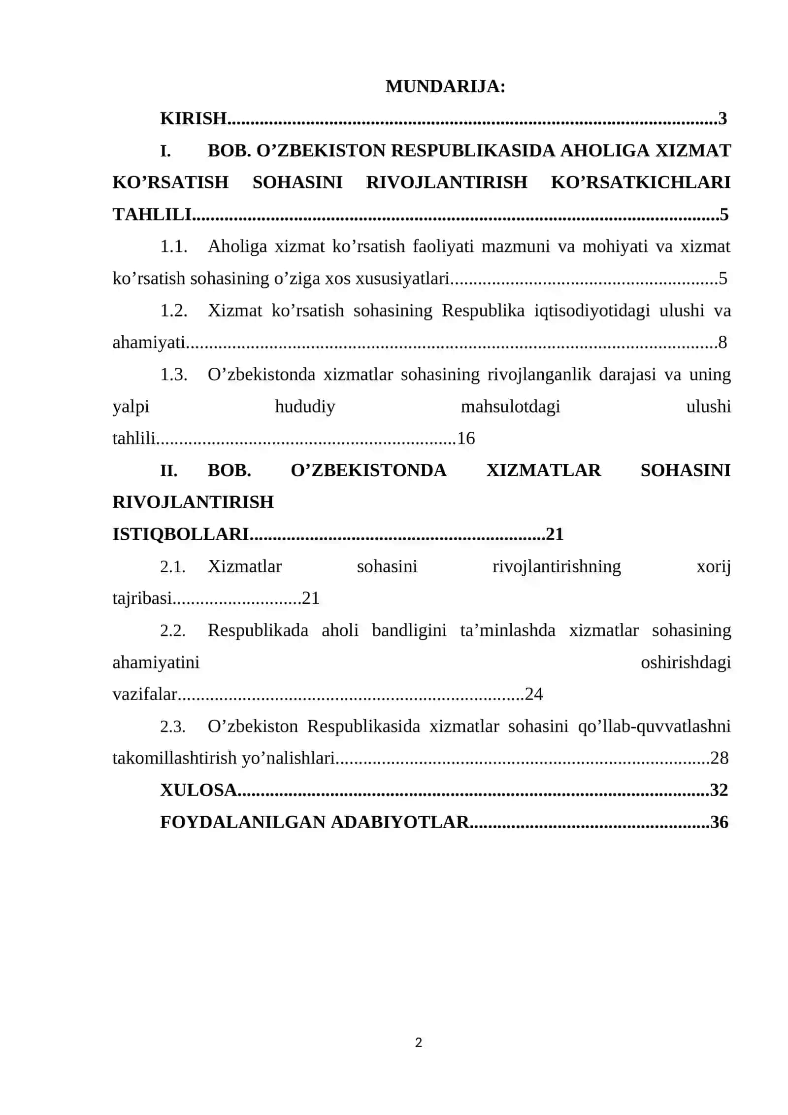 O’ZBEKISTONDA AHOLIGA XIZMAT KO’RSATISH SOHALARI GEOGRAFIYASI 2