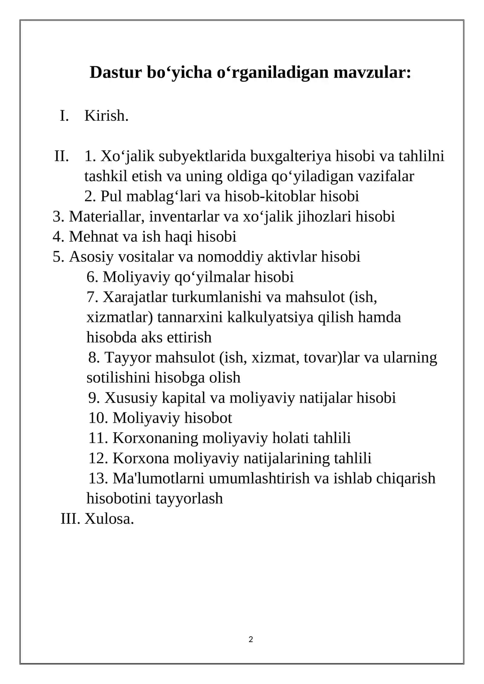 BUXGALTERIYA HISOBI VA AUDIT” TA’LIM YO‘NALISHI BO‘YICHA ISHLAB CHIQARISH AMALIYOTI H I S O B O T I 2