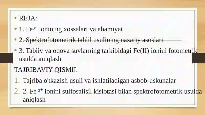 Tabiiy va oqava suvlardagi Fe 3+ ni fotometrik aniqlash 2