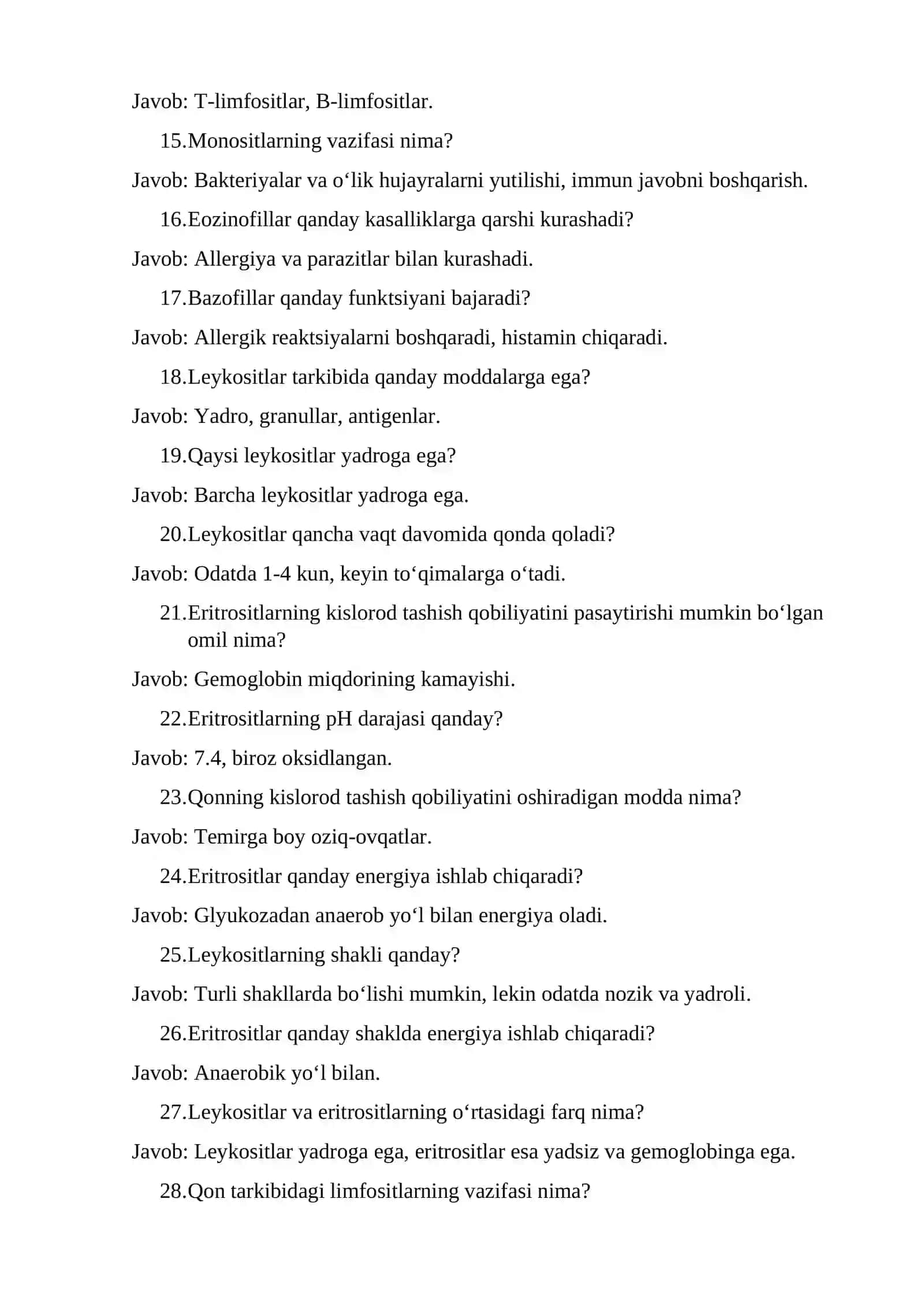 Eritrosit va Leykositlar fiziologiyasi 2