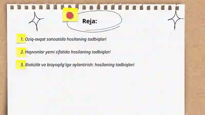Oziq-ovqat sanoatida hosilaning tadbiqlari 2