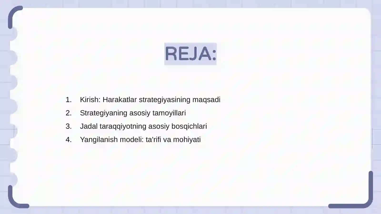 Harakatlar strategiyasi jadal taraqqiyot va yangilanish modeli 2
