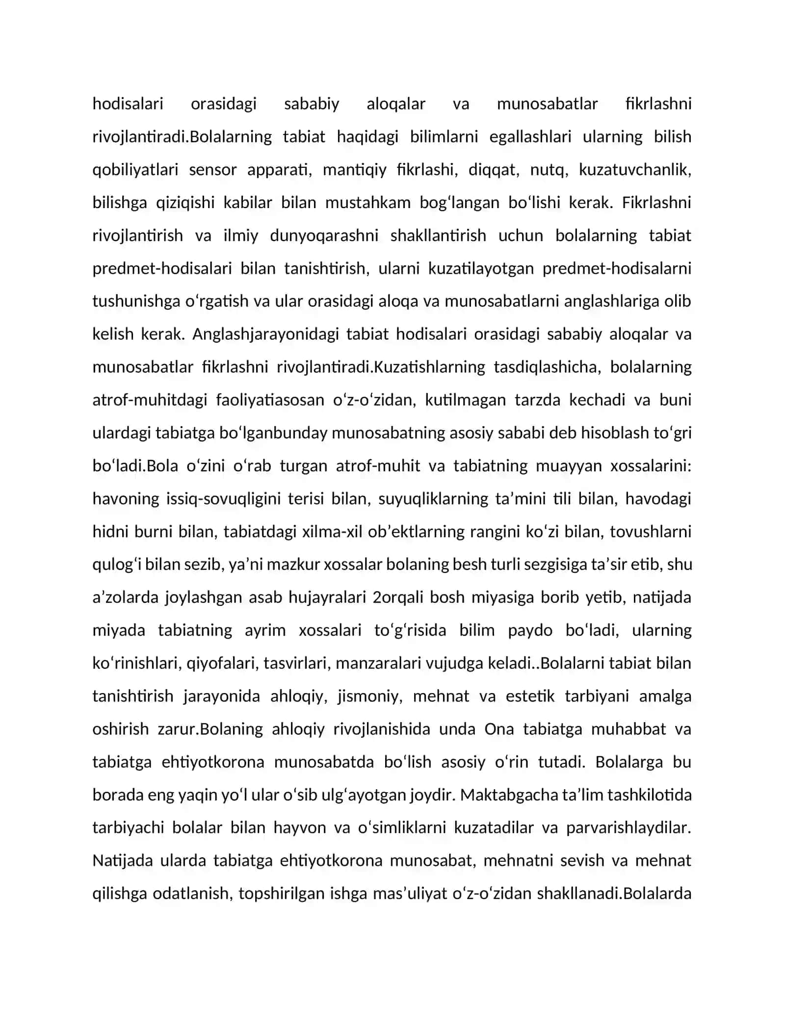 Tabiat bilan tanishtirish metodlarini qo‘llash va uning bola rivojlanishidagi o‘rni haqida 2
