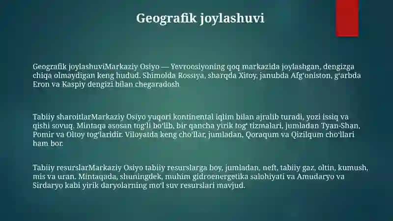 Markaziy Osiyo Tabiiy Sharoiti Va Tabiiy Resurslari 2